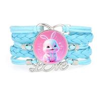 String Lucky Cyber Neon Rabbit Love Adjustable Leather Braided Bracelet Blu