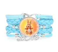 String Lucky Projection Rabbit Love Adjustable Leather Braided Bracelet Blu
