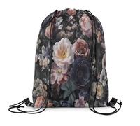 String Sackpack Black Floral Large Capacity Drawstring Backpack Scratch Draw String Back For Yoga School Beach