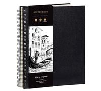 String & Space A5 Sketch Book for Artists Hardcover - 200GSM Very Thick Acid-Free Paper for Wet & Dry Media - Spiral Bound Lay-Flat Sketchbook, Drawing Pad Art Book, 40 Sheets / 80 Pages (A5)