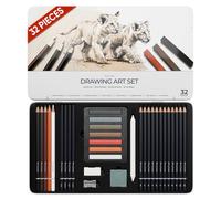 String & Space Art Set for Adults - 32pc Drawing Pencils & Sketching Set - 12 Graphite Pencils (6H-12B), Charcoal, Pastels & Earth Tones - Artists Drawing Kit in Metal Tin