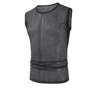 String Vests for Men Uk - Sleeveless Tshirt Men Gym, Tank Top Singlet Spring Europe And The United States Casual Glossy Sleeveless Solid Color Big Yards Undershirt T Shirt (Black, S)