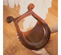 Stringed Instrument Mahogany Lap Harp with Spare Strings, Gig Bag Tuning Wrench Lyre Harp Portable, Lyre Instrument for Adults Teenagers(19-string - Ram's Horn)