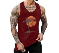 Stringer Vest Men - Men'S Hawaii 3D Digital Printing Loose Relaxed Men'S Tank Top (Red Xxxl)