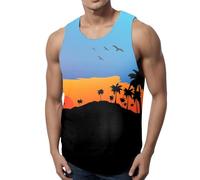 Stringer Vest Men - Mens Summer Beach Hawaii Digital 3D Printed Top Vest Sleeveless Top (Orange L)