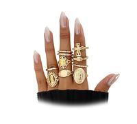 Stringex 10Pcs Vintage Virgin Mary Rings for Women Cross Rosary Statement Stackable Rings Gold Chunky Knuckle Ring Set Retro Jewelry Accessories Gifts, Metal, No Gemstone