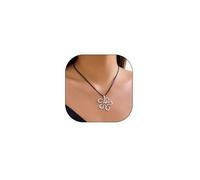 Stringex Boho Silver Hollow Flower Pendant Necklace for Women Handmade Adjustable Black Leather Rope Floral Choker Vintage Flower Clavicle Necklace Jewelry Gift, Zinc, No Gemstone
