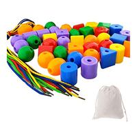Stringing Bead Threading Bead Toy For W/ Travel Tote 4 Rope Lacing Block Set For Activity Center Kiddie Color Cogni Lacing Set Beads Kids Stringing Beads Bulk Preschool Wood Learning Primary Learning