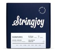 Stringjoy BAL117 7 String Signatures Nickel Electric Guitar Strings, (Balanced Medium Gauge, 11-64)
