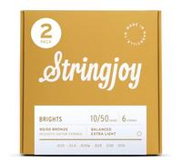 Stringjoy Balanced Extra Light Gauge Brights 80/20 Bronze Acoustic Guitar Strings 10-50, BB1050, Vibrant Tone & Optimal Playability, Acoustic 6 String Set, 2-Pack