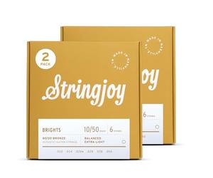Stringjoy Balanced Extra Light Gauge Brights 80/20 Bronze Acoustic Guitar Strings 10-50, BB1050, Vibrant Tone & Optimal Playability, Acoustic 6 String Set, 2-Pack