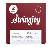 Stringjoy Balanced Ultra Light Gauge Naturals Phosphor Bronze Acoustic Guitar Strings 9-44, NB0944, Long-Lasting Clear & Shimmering Tone, 6 String Set, 2-Pack