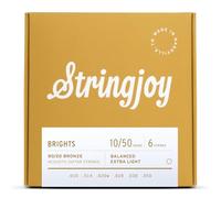 Stringjoy BB1050 Brights 80/20 Bronze Acoustic Guitar Strings, (Extra Light Gauge - 10-50)