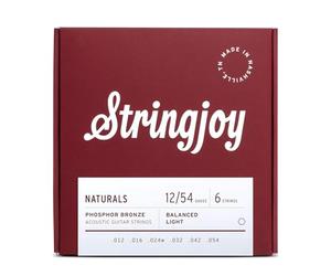 Stringjoy NB1254 Phosphor Bronze Acoustic Guitar Strings, 12-54 Light Gauge, Acoustic Guitar Strings for Clear Tones, Durable Light Guitar Strings, Naturals 6 String Set