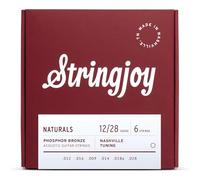 Stringjoy NB12NS Phosphor Bronze Acoustic Guitar Strings, 12-28 Nashville Tuning, Acoustic Guitar Strings for Clear Tones, Durable Light Guitar Strings, Naturals 6 String Set
