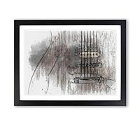 Strings Of The Electric Guitar In Abstract Modern Art Framed Wall Art Print, Ready to Hang Picture for Living Room Bedroom Home Office Décor, Black A4 (34 x 25 cm)