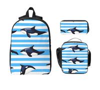 Strip Whale Backpack Set for Girls Boys with Lunch Bag Pencil Case Ocean Shark 3 Pieces School Bags Insulated Lunchbox Gifts for Women Men