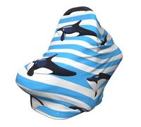 Strip Whale Nursing Cover 360° Full Coverage Ocean Shark Stretch Scarf for Breastfeeding and Car Seat Cover Fit for Most Pushchairs and Prams