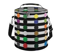 Stripe Black and White Lunch Bag, 15L Portable Leakproof Picnic Basket with Shoulder Strap, Insulated Picnic Cooler Bag for Camping, Beach, Hiking & Groceries