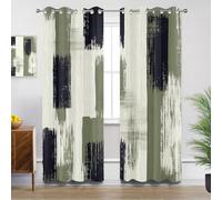 Stripe Blackout Curtains for Bedroom, Modern Olive Green Brush Stroke Thermal Insulated Eyelet Long Curtains for Living Room, W46 X D90, 2 Panels Window Treatments Home Decorations