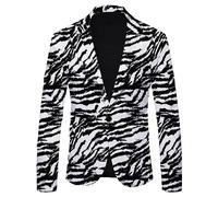 Stripe Blazer Men Zebra Print Blazer Slim Fit One Button Jackets Party Animal Jackets Tailored Long Sleeve Coats Formal Ocsasion Coats Notched Lapel Suit Coat Lightweight Sport Coat