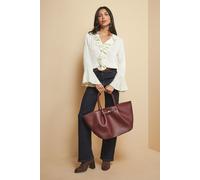 Stripe Crinkle Ruffle Sleeve Blouse Wallis Ivory 16