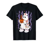Stripe Cute Halloween Ghost Nurse Funny Spooky Season Boooo T-Shirt