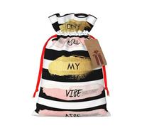 Stripe Don'T Kill My Vibe Christmas Canvas Gift Bag With Drawstring,Reusable Personalizedgift Bag