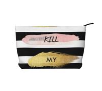 Stripe Don't Kill My Vibe Corduroy Makeup Bag - Portable and Stylish Cosmetic Organizer for Beauty Essentials, Zipper Closure, Travel-Friendly, Cosmetics Bag, Gift for Her