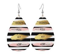 Stripe Don'T Kill My Vibe Earrings For Women Leather Dangle Lightweight Teardrop Earrings Jewelry For Women
