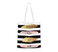 Stripe Don'T Kill My Vibe Fashion Canvas Tote Bag With All Over Print Design, Large Reusable Shopper Tote With Double Handles,Beach Tote, Weekend Bag