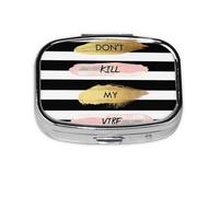 Stripe Don't Kill My Vibe Print Pill Box 2 Compartment Medicine Pill Case,Portable for Pocket Or Purse Pill Box Decorative Metal Medicine Organizer