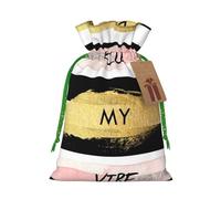 (Stripe Don't Kill My Vibe) Printed Christmas S Size Gift Bags with Green Ribbon Drawstring Candy Bags for Kids Xmas Holiday Christmas Eve Presents