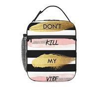 Stripe Don't Kill My Vibe Pront Insulated Lunch Bag for Women Men Reusable Portable Cooler Lunch Box Tote Bag for Office Trave