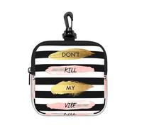 Stripe Don't Kill My Vibe Square Zipper Pouch with All-Over Print,Waterproof Rubber-Fabric, Lightweight Durable Small Organizer Bag for Coins, Cards, Keys