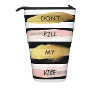 Stripe Don't Kill My Vibe Standing Telescopic Pencil Bag Oxford Cloth Bag Portable for Boys Girls Teens Students Office