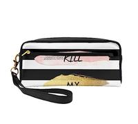 Stripe Don't Kill My Vibe Travel Makeup Bag with Handle Strap - Soft and Versatile Pu Leather Portable Cosmetic Organizer Bag for Ladies Girls Gifts