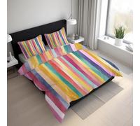 Stripe Duvet Cover Emperor Size, Reversible Print Design, 3 Pcs Colorful Striped Abstract Art Bedding Set, Soft Microfibre Quilt Cover with 2 Pillowcases, Zip GG2l