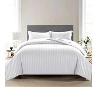 Stripe Duvet Cover Set With Pillowcase Egyptian Pure Cotton Hotel Quality No Buttons (white, King)
