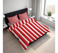 Stripe Duvet Cover Single Size, Reversible Print Design, 2 Pcs Red and White Striped Bedding Set, Soft Microfibre Quilt Cover with 1 Pillowcase, Zip GG2l
