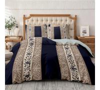 Stripe Floral Duvet Cover Set Single Size 135x200 cm | 3D Printed Vintage Botanical Quilt Cover with Zipper Closure, Easy Care Bedding Set, Microfiber Quilt Bed Set H-655