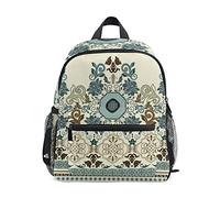 Stripe Floral Green Pattern Toddler Backpack Bookbag Mini Shoulder Bag for 1-6 Years Travel Boys Girls Kids with Chest Strap Clip Whistle
