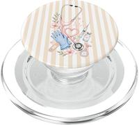 Stripe Floral Stethoscope Pattern Nurse Practitioner Beige PopSockets PopGrip for MagSafe