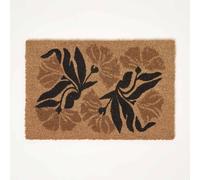 HOMESCAPES Stripe Flowers Coir Doormat, Non-Slip PVC Backed Heavy Duty Indoor & Outdoor Welcome Mat, 40 x 60cm
