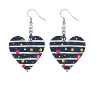Stripe Heart Trendy Wooden Earrings for Women Boho Charms Studs Lightweight Dangle Drop Pendant Star