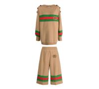 Stripe-Jacquard Jumper & Shorts Set - female - Gucci - Round-neck Knitwear - Brown - S - Knitwear S