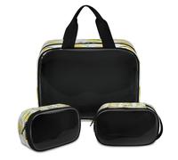 Stripe Lemon Flower Leaves Makeup Bag for Women Men, Translucent Cosmetic Bag Wash Pouch Shower Bag 3 Pcs Travel Toiletry Toiletries Cosmetic Organizer