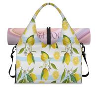 Stripe Lemon Flower Leaves Sports Duffel Bag for Women Men Weekend Overnight Bag with Shoe Compartment Shoulder Tote Luggage Bag for Yoga Gym Travel