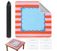 Stripe Mahjong Mat, Non-Slip Silicone Square Table Cover with Carrying Bag, Noise Reduction Silent Gaming Pad for Mahjong Tiles, Poker, Card, Dominoes, Board Games(Orange)