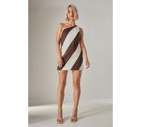 Stripe One Shoulder Tailored Mini Dress NastyGal Chocolate 14